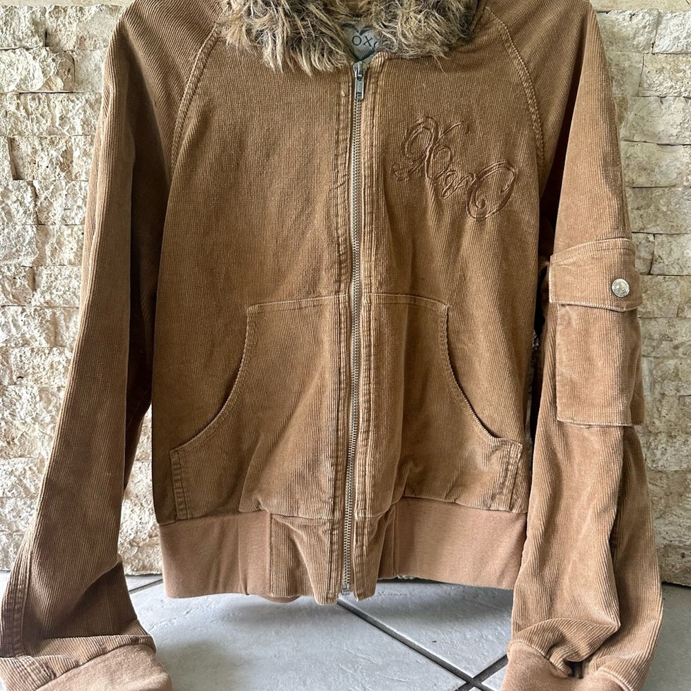 Brown Corduroy Jacket with Faux Fur Collar